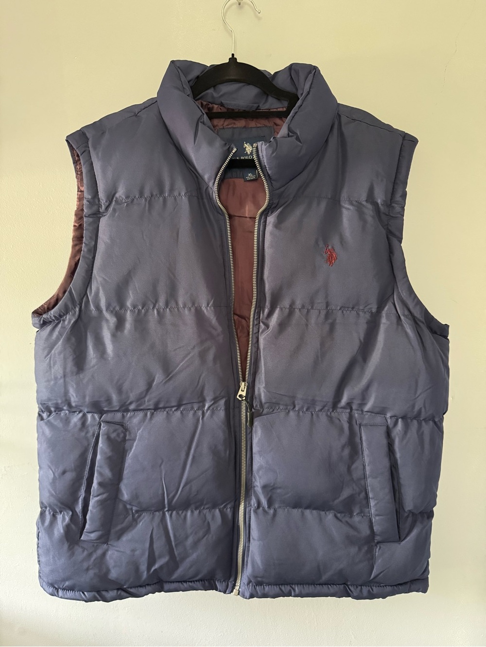 ⁠U.S. Polo Assn. Navy Blue Puffer Vest Full Zip Mock Neck Pockets Men's XL⁠